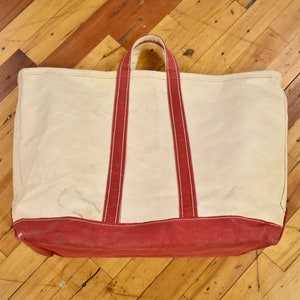 Vintage L.L. Bean Small Boat and Tote Canvas Tote Bag Ivory Red