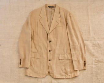 80s Ralph Lauren Linen Sport Jacket Men’s Size 44 Beige Vintage Polo