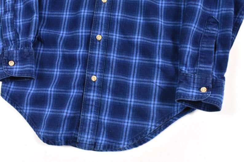 LL Bean XS Cotton Indigo Work Shirt Flannel Blue Plaid Men/'s Vintage Made In USA