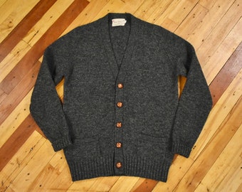 Shetland Wool Cardigan Sweater Men’s Size Medium Charcoal Vintage Scottish Knitwear