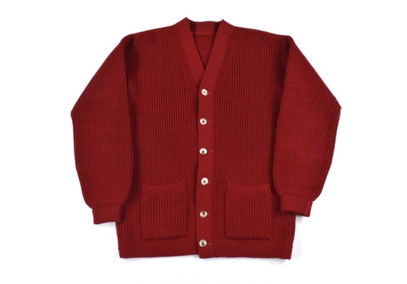 50s 60s Cardigan Sweater Small Knit Wool Crimson R