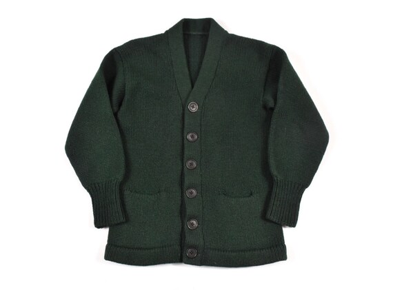 50s 60s XS Cardigan Sweater Knit Wool Forest Green