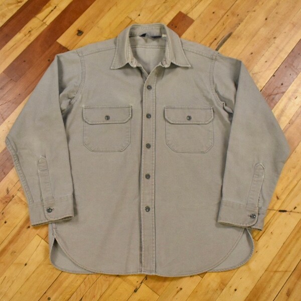 Woolrich Chamois Shirt Size Large Cotton Flannel Faded Gray Vintage