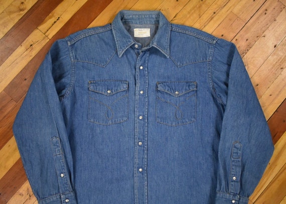 70s JC Penney Denim Western Shirt Size Large Vintage … - Gem