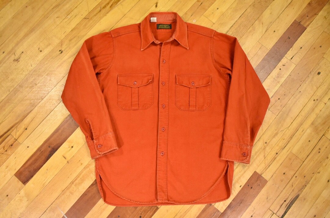 70s Eddie Bauer Chamois Shirt Size Medium Cotton Flannel Vintage Faded  Orange - Etsy