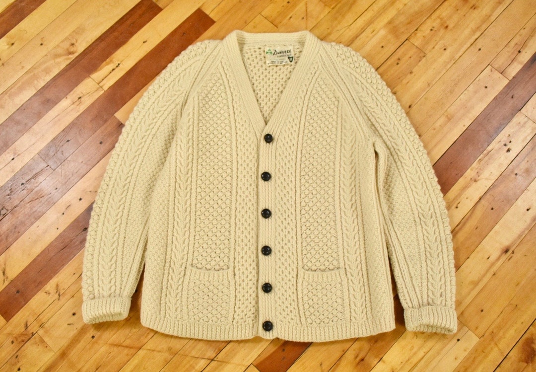 Irish Cable Knit Sweater Mens Size Medium Fisherman Wool Vintage