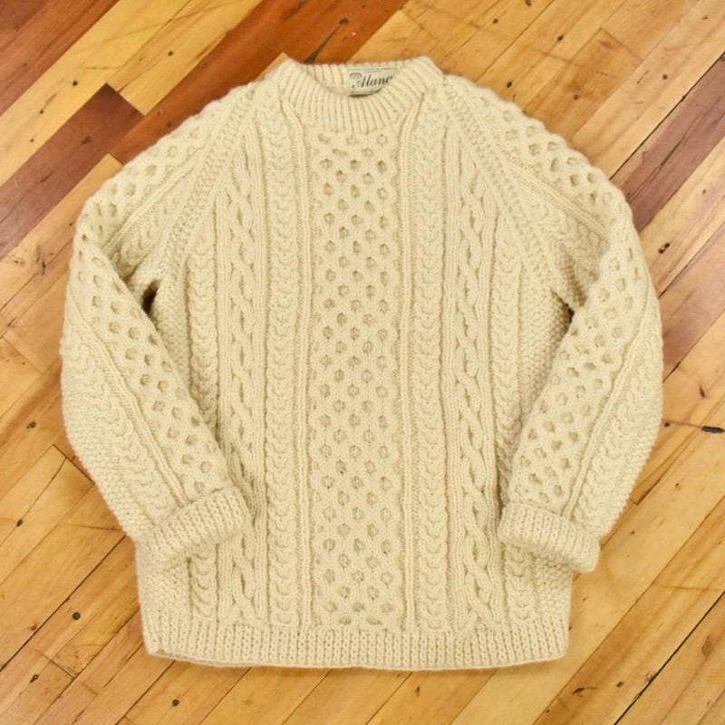 Vintage Hand Knit Irish Wool Sweater Coat