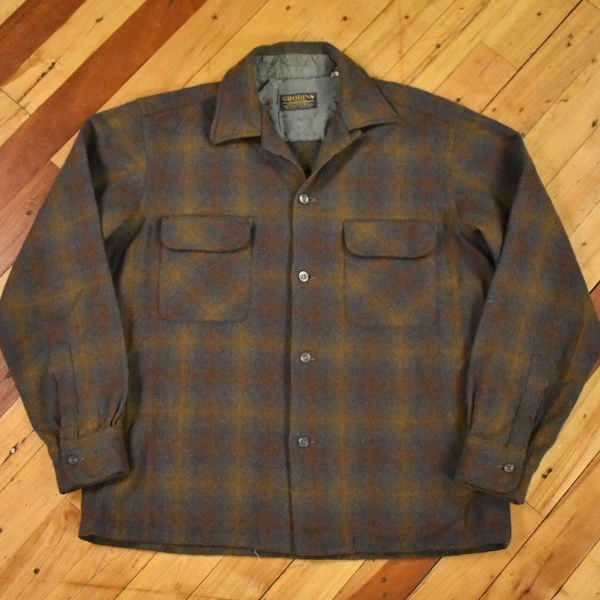 Vintage Board Shirt Size Small Shadow Plaid Wool 70s Loop Collar