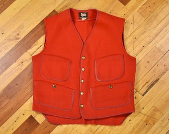 90s Vintage Woolrich Wool Vest Mens L Red Utility Workwear Full