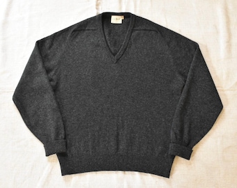 Maglione in lana d'agnello LL Bean anni '80, taglia L, lavorato a maglia, scollo a V, colore antracite vintage, prodotto in Scozia