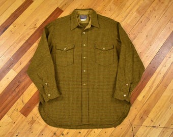 Camisa Pendleton Camp de los años 60, talla XL, estampado pata de gallo, lana vintage