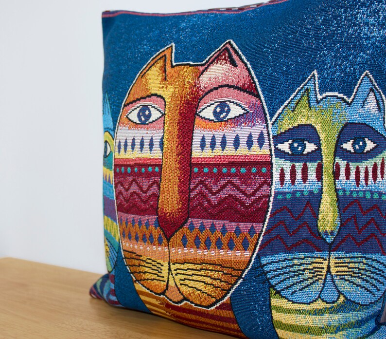 16x16in - 40x40cm Modern Home Decor Woven Decorative Animals with three Multicolour Cats Cushion Cover Pillow Case Throw Cushions,