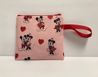 Almost Square! Notions Bag, Notions Pouch, Phone purse, Makeup Bag, Clutch, Minnie and Mickey In Love, Valentines Day, Hearts