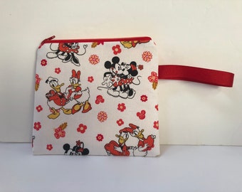 Almost Square! Notions Bag, Notions Pouch, Phone purse, Makeup Bag, Clutch, Minnie and Mickey In Love, Valentines Day,  Daisy & Donald Duck