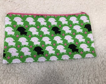 Notion Bag, Notion Pouch, Pencil Case, Phone purse, Makeup Bag, Knitters, Zipper Bag, Sheep, Yarn