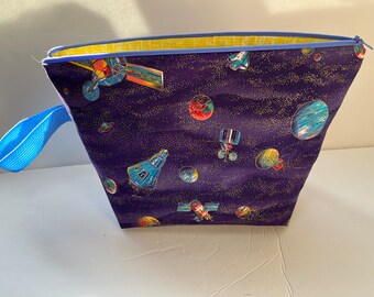 Knitting Project Bag, Sock Bag, Project Bag,  Crochet Project Bag,  WIP,  Spacecraft, In Space