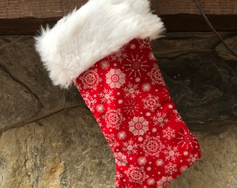 Christmas Stocking - Handmade Christmas Stocking, Handmade Christmas Decor, Holiday Decor, Snowflake Stocking