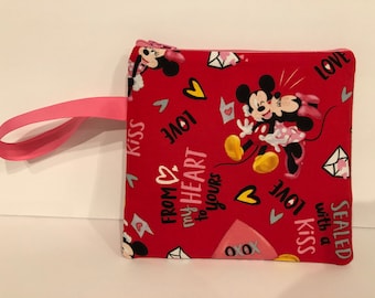 Almost Square! Notions Bag, Notions Pouch, Phone purse, Makeup Bag, Clutch, Small Hand Bag, Minnie and Mickey, Valentine, Love, Hearts