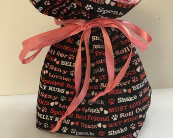 Knitting  Bag, Sock Project Bag, Small Knitting Project Bag, Crochet Project Bag, Drawstring Bag, Dog Lovers, Valentines Day, Hearts