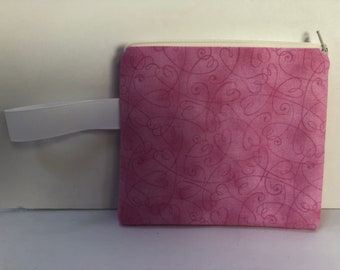 Almost Square! Notions Bag, Notions Pouch, Phone purse, Makeup Bag, Clutch, Small Hand Bag, Whimsical, Looping Pink Hearts, Valentine