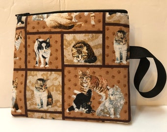 Almost Square! Notions Bag, Notions Pouch, Phone purse, Makeup Bag, Clutch, Small Hand Bag, Kitties, Cats, Tabby, Siamese, Tortoise Shell