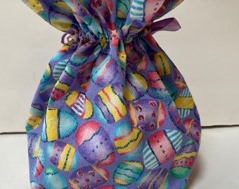 Knitting  Bag, Sock Project Bag, Small Knitting Project Bag, Crochet Bag, Drawstring Bag, Reusable Easter Gift Bag, Easter, Easter Eggs