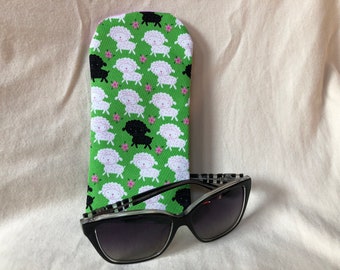 Sunglass Case, Soft Glasses Case, Glasses Protector, Knitting Inspired, Sheep, Fabric Eyeglass Case, Stocking Stuffer