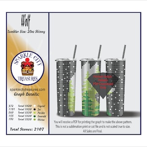 Wolf Rhinestone Template Pattern Graph for 20 ounce straight tumbler using ss20 flatback rhinestones