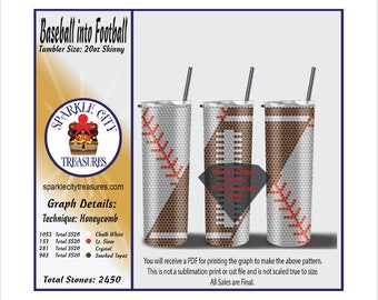 Baseball into Football Rhinestone Template Pattern Graph for 20 ounce straight tumbler using ss20 flatback rhinestones