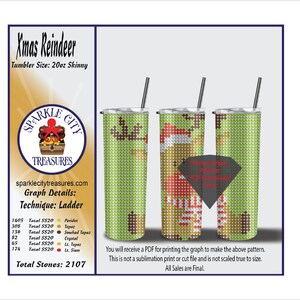 May include: Three 20oz skinny tumblers with a Christmas reindeer design. The tumblers have a green background with a pixelated reindeer pattern. The image includes text that says "Xmas Reindeer" and "Sparkle City Treasures".