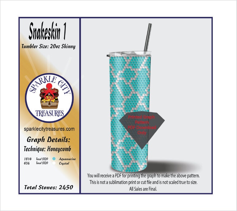 Snakeskin 1 Rhinestone Template Pattern Graph for 20 ounce straight tumbler using ss20 flatback rhinestones
