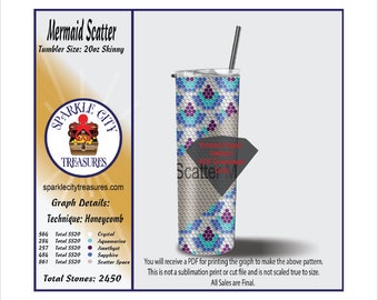 Mermaid Scatter Rhinestone Template Pattern Graph for 20 ounce straight tumbler using ss20 flatback rhinestones