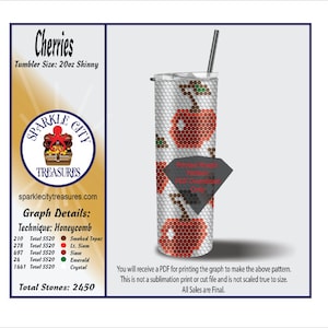 Cherries Rhinestone Template Pattern Graph for 20 ounce straight tumbler using ss20 flatback rhinestones