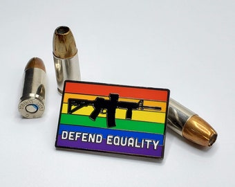 Defend Equality Gay Pride Flag and Rifle - Hard Enamel Pin