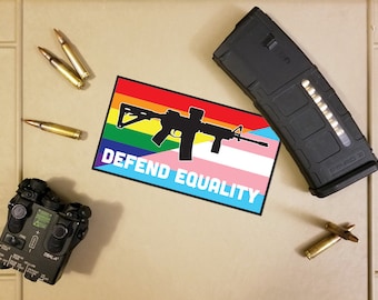 AR-15 Defend Equality Trans/LGBTQ Gay Pride Flag and Rifle Decal/Sticker