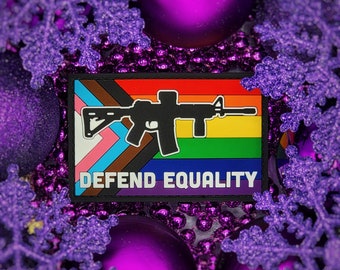 AR-15 Defend Equality Progress Pride Flag - PVC Patch with Hook and Loop Backing