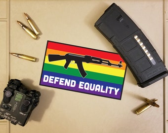 AK-47 Defend Equality LGBTQ Pride Flag and Rifle Decal/Sticker