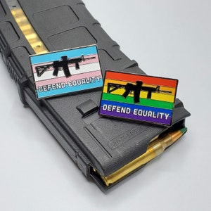 Defend Equality Trans Flag and Rifle Hard Enamel Pin image 2