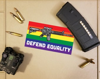 OG Defend Equality LGBTQ Gay Pride Flag and Rifle Decal/Sticker