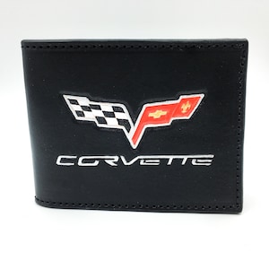 Portefeuille design Corvette C6 / Logo emblème estampé à la main / Double volet en cuir personnalisé