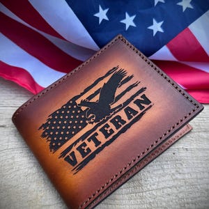 Proud American Veteran Wallet- Premium laser engraved bifold wallet / made in USA
