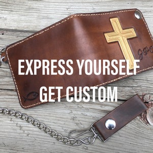Bi-fold Leder Biker Portemonnaie mit Goldkreuz - Personalisiere es