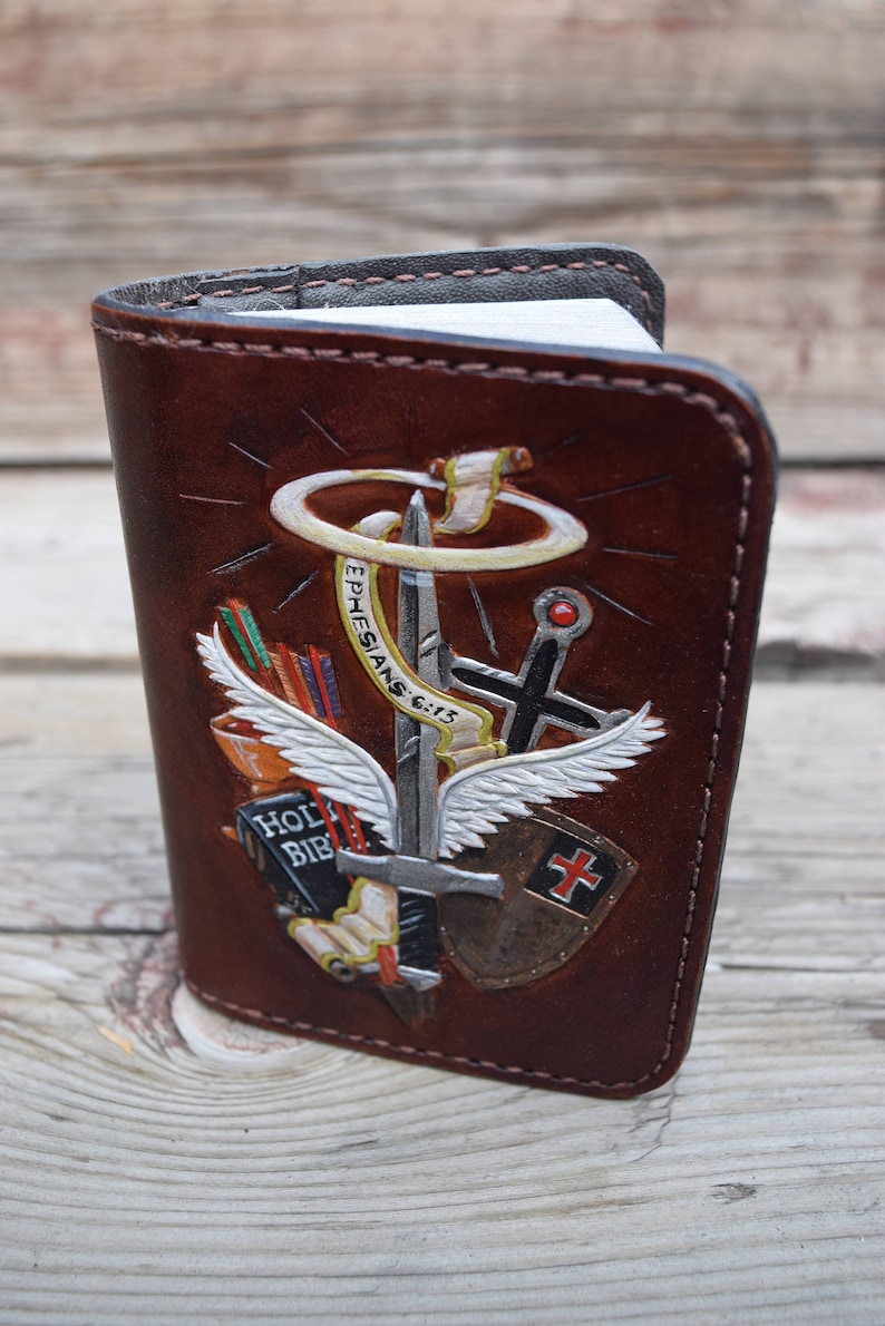 Leather Mini Pocket Bible Cover / Handtooled / Custom Made Etsy