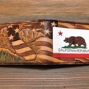 California Flag Themed Bifold  / Tooled California Pride Wallet / Genuine Leather / State Pride Wallets