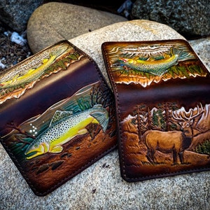 Cartera con tarjetero o licencia de pesca personalizada con temática de pesca, caza y vida silvestre