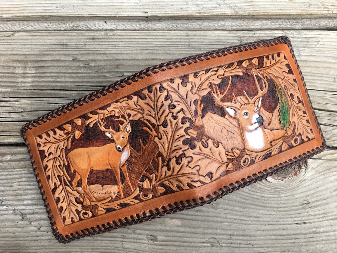 Outdoorsman / Men's Leather Bifold Wallet/ Laced / Handmade / Deer