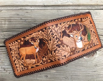 Outdoorsman / Men's leather Bifold Wallet/ Laced / Hand-Made /- Deer Theme