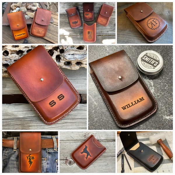 Custom Leather Smartphone  Case / i-phone Leather caddie / molded leather cell phone sleeve / Laser Engraved/ Belt Mounted Case