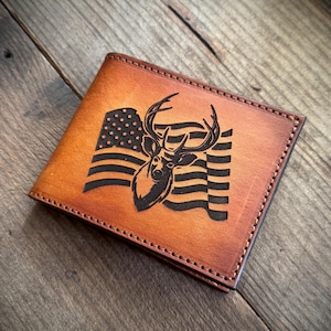 American Deer Hunter Premium Laser Engraved Bifold Wallet - Handmade in the USA