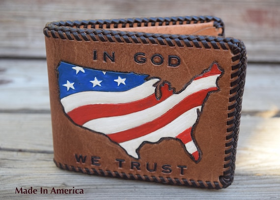 Laced Leather Wallet Hand Tooled Usa Flag Patriotic - American Flag Leather Wallet Laced Leather Wallet Hand Tooled Usa Flag Patriotic - American Flag Leather Wallet